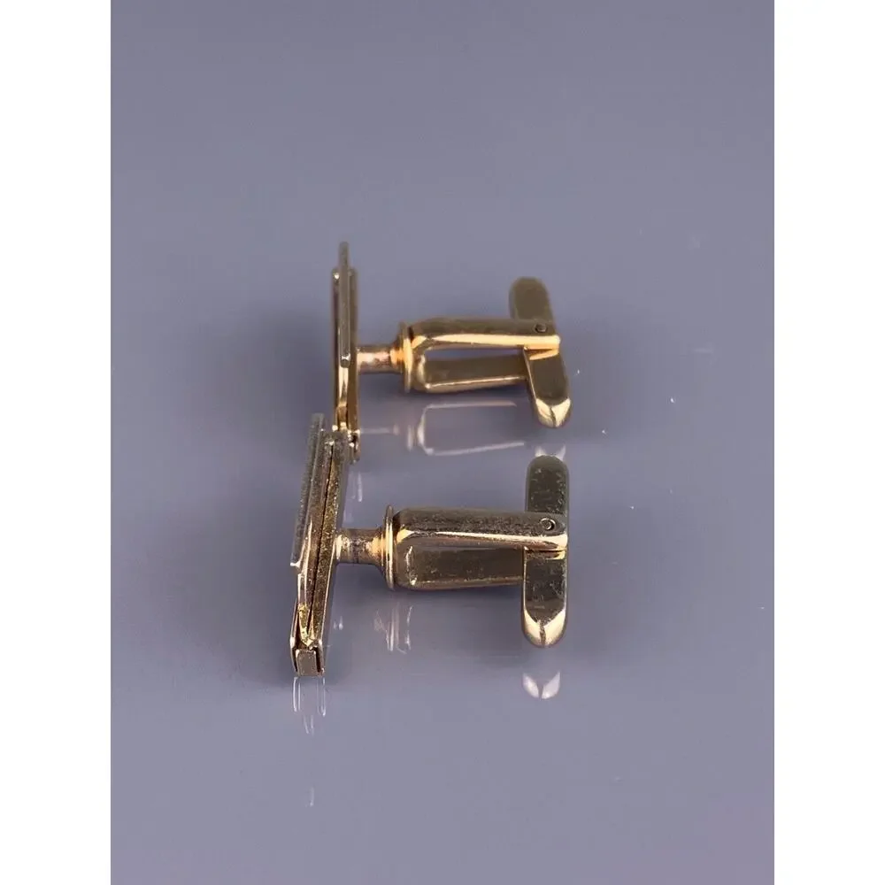 S Initial Block Font Cufflinks Gold Tone Monogram Mid Century Hickok Vintage